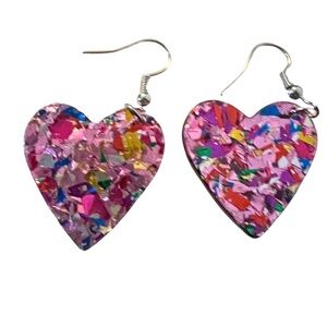 Valentine’s Day Rainbow Sparkling Confetti Heart Earrings NIP